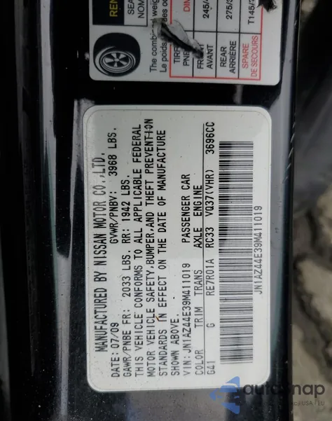 2009 Nissan 370Z from USA, damaged, VIN JN1AZ44E39M411019